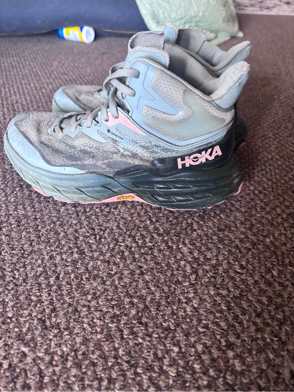 Hoka Speedgoat 5 Women's Trail Shoe in Teal Blue and Pink Accents